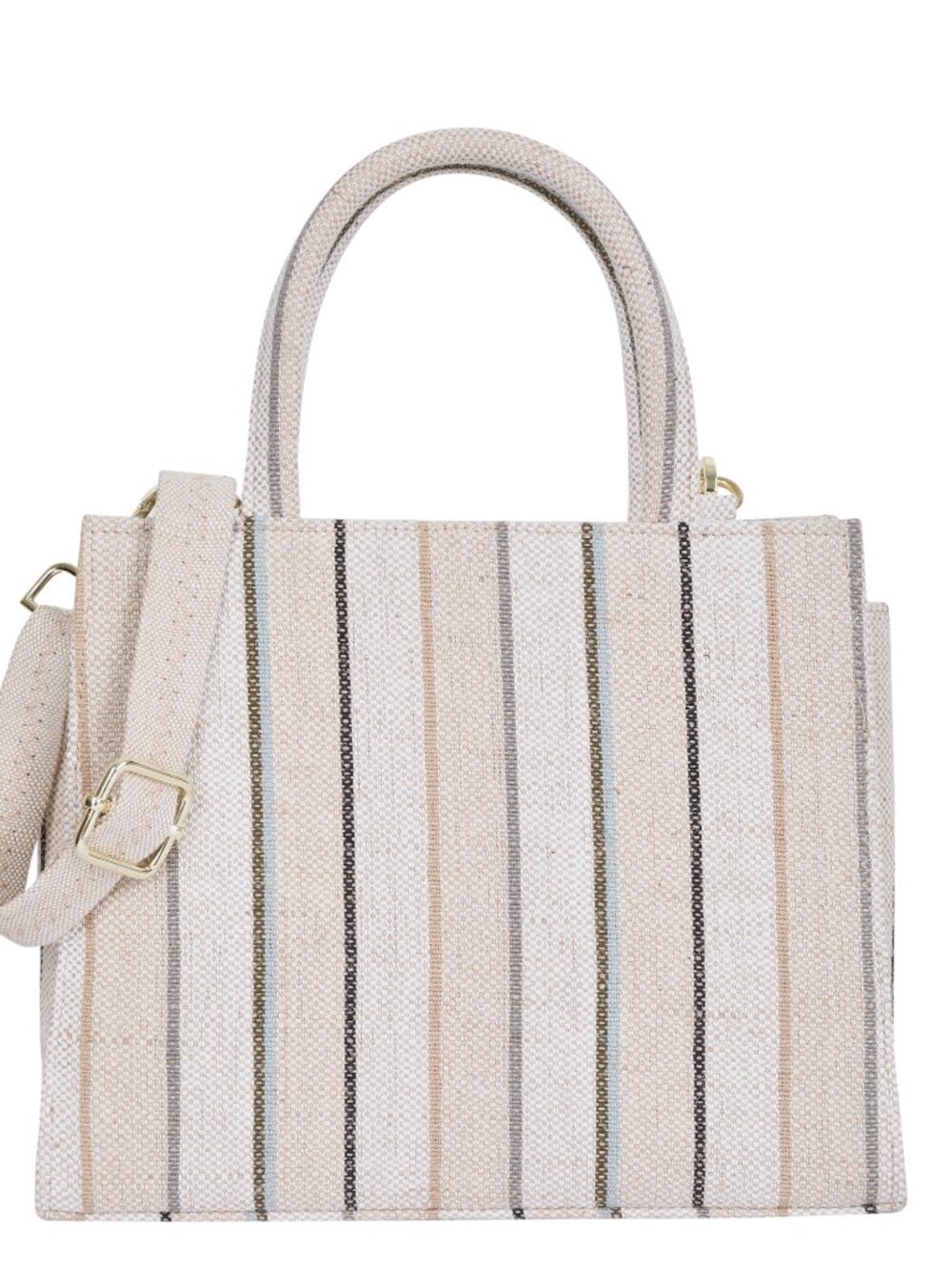 Ladies Hand Crafted Canvas Top Handle Handbag – Neutral Stripes Crossbody Bag